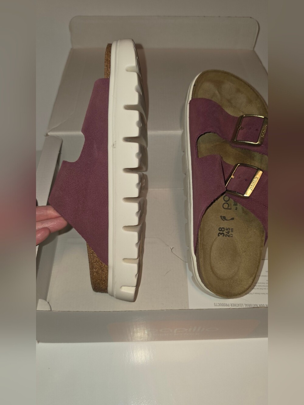 Birkenstock Papillio Arizona Chunky Platform Sandals Berry Crush Suede 38 Narrow - Picture 3 of 9